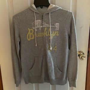 Old Navy small Brooklyn gray and yellow zip up hoodie sweatshirt